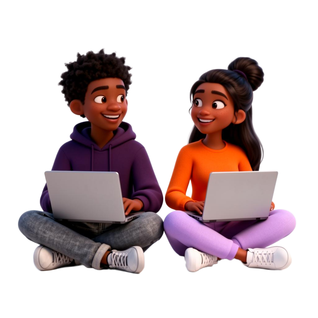Two young African students learning on laptops